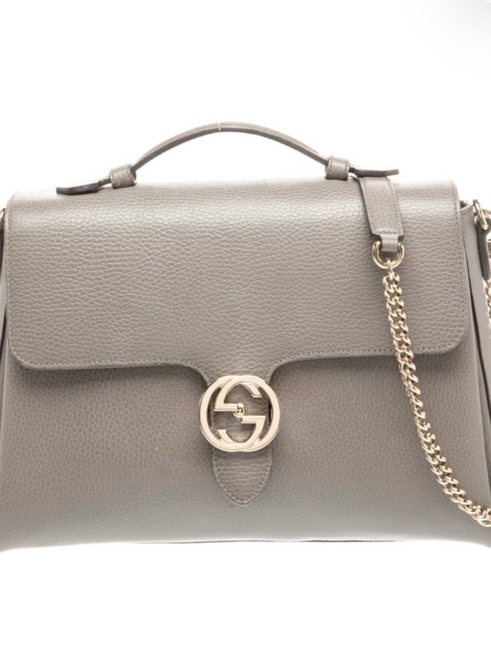 Gucci Grey Pebbled Leather Shoulder Bag with Gold Chain